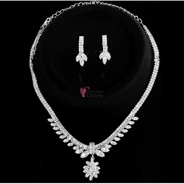 Colier cu cercei AS04GG Argintiu cu cristale din Zircon
